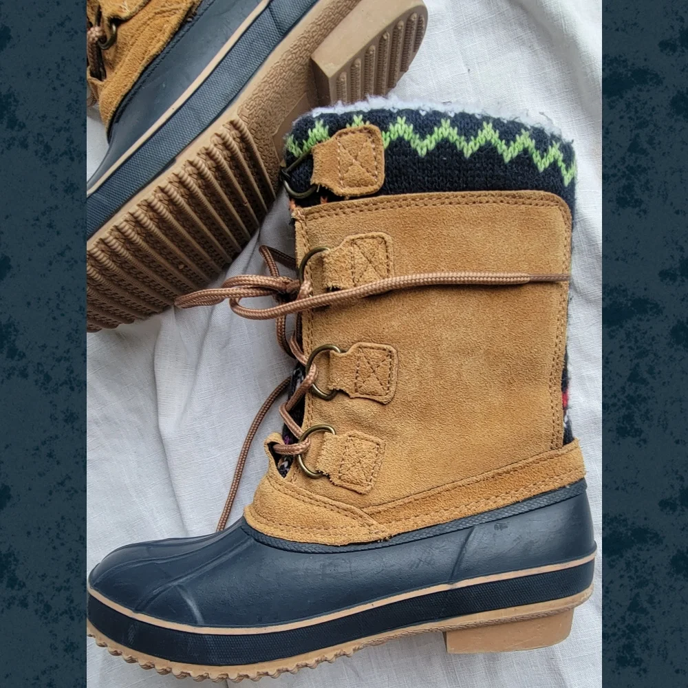 KHOMBU Vail fairisle trim Faux Fur Lined Snow Skiing Winter Duck Boots nwt 6
